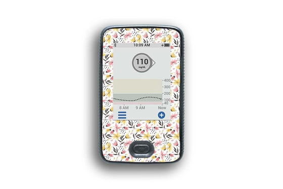 Pink and Yellow Flowers Sticker for Dexcom G6 Receiver diabetes CGMs and insulin pumps