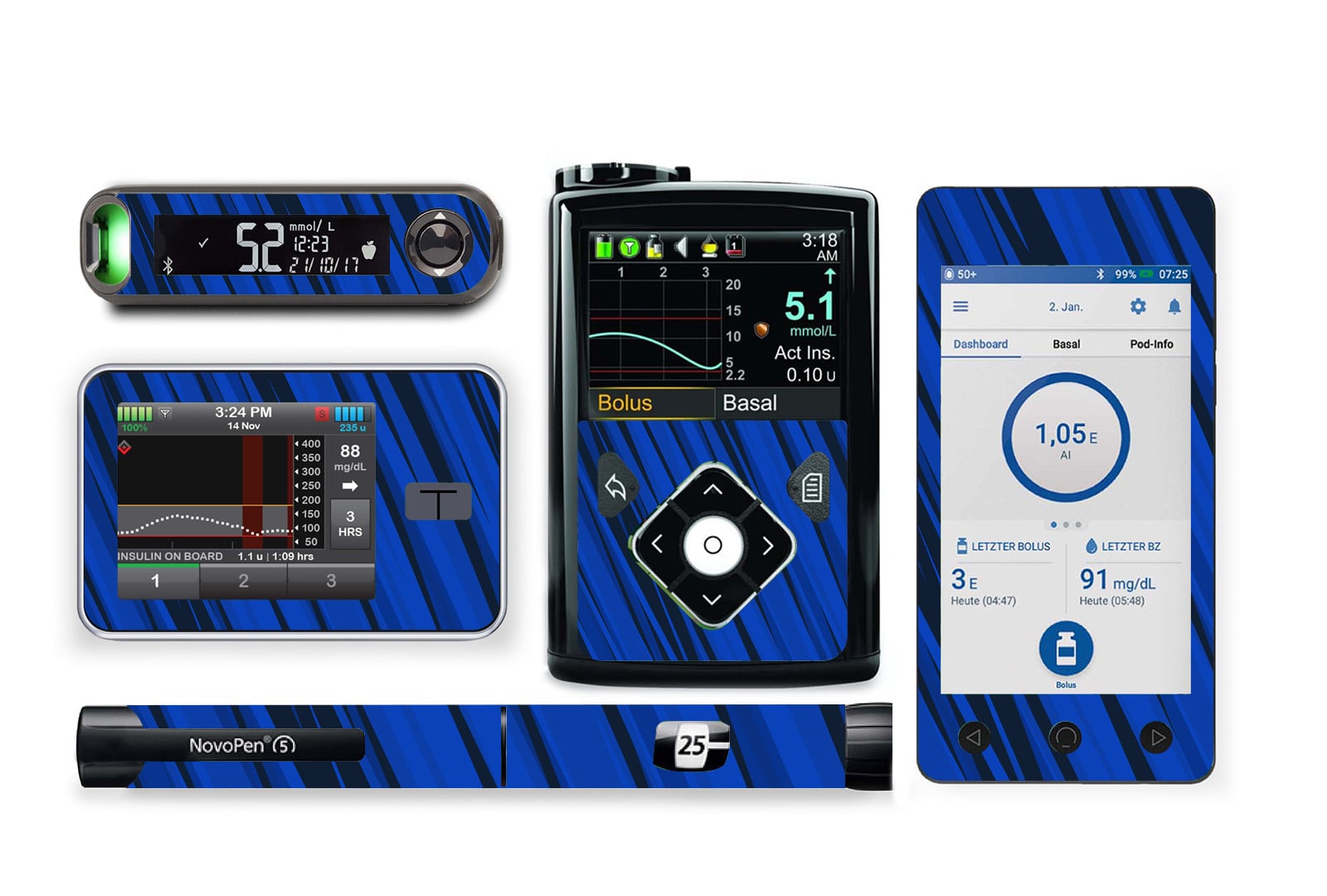 Sharp Blue and Black Sticker for Novopen 4, 5, 6, or Echo diabetes supplies and insulin pumps