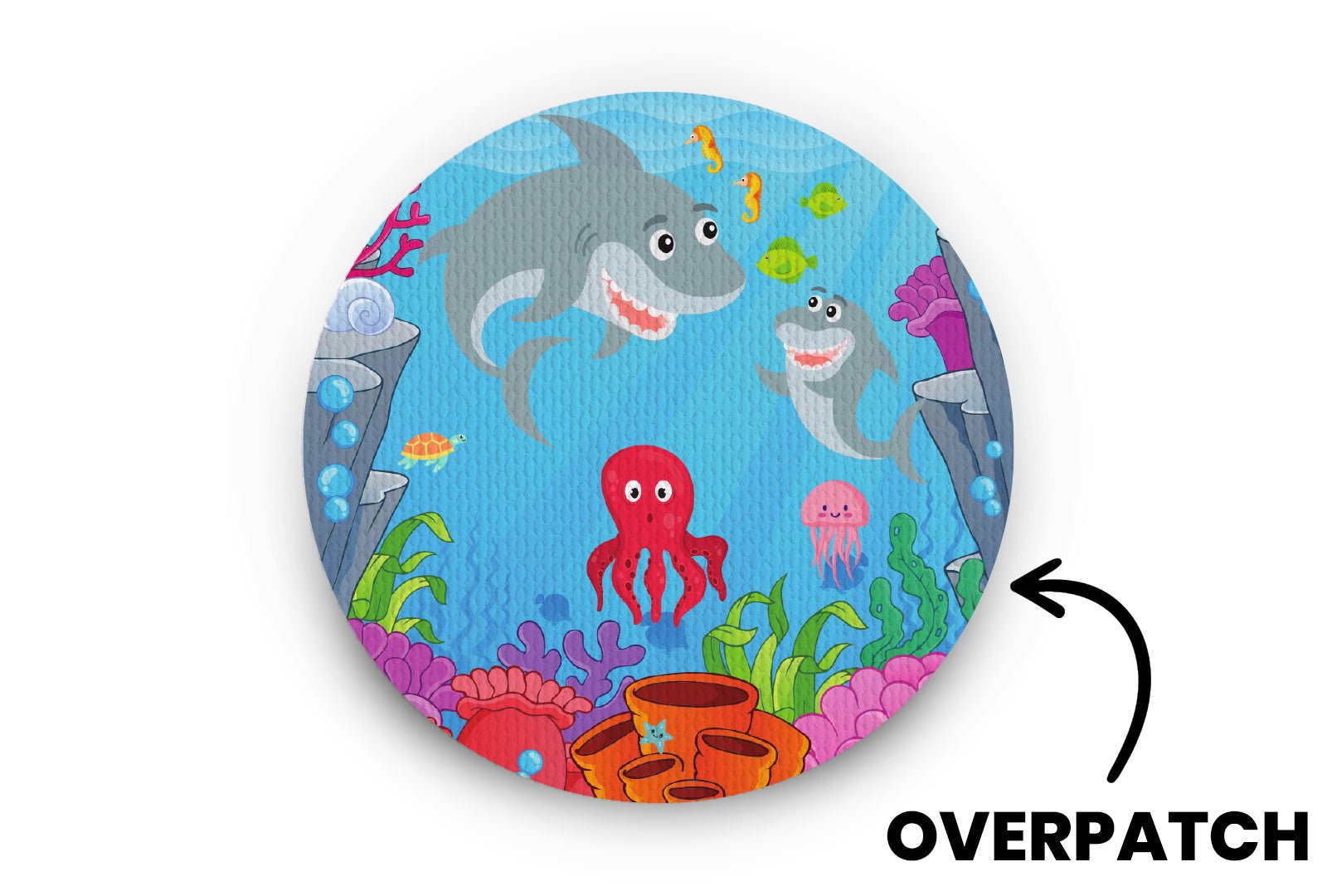 Smiley Shark Patch for Overpatch diabetes CGMs and insulin pumps
