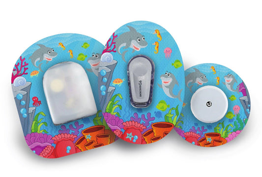 Smiley Shark Patch for Freestyle Libre 2 diabetes CGMs and insulin pumps