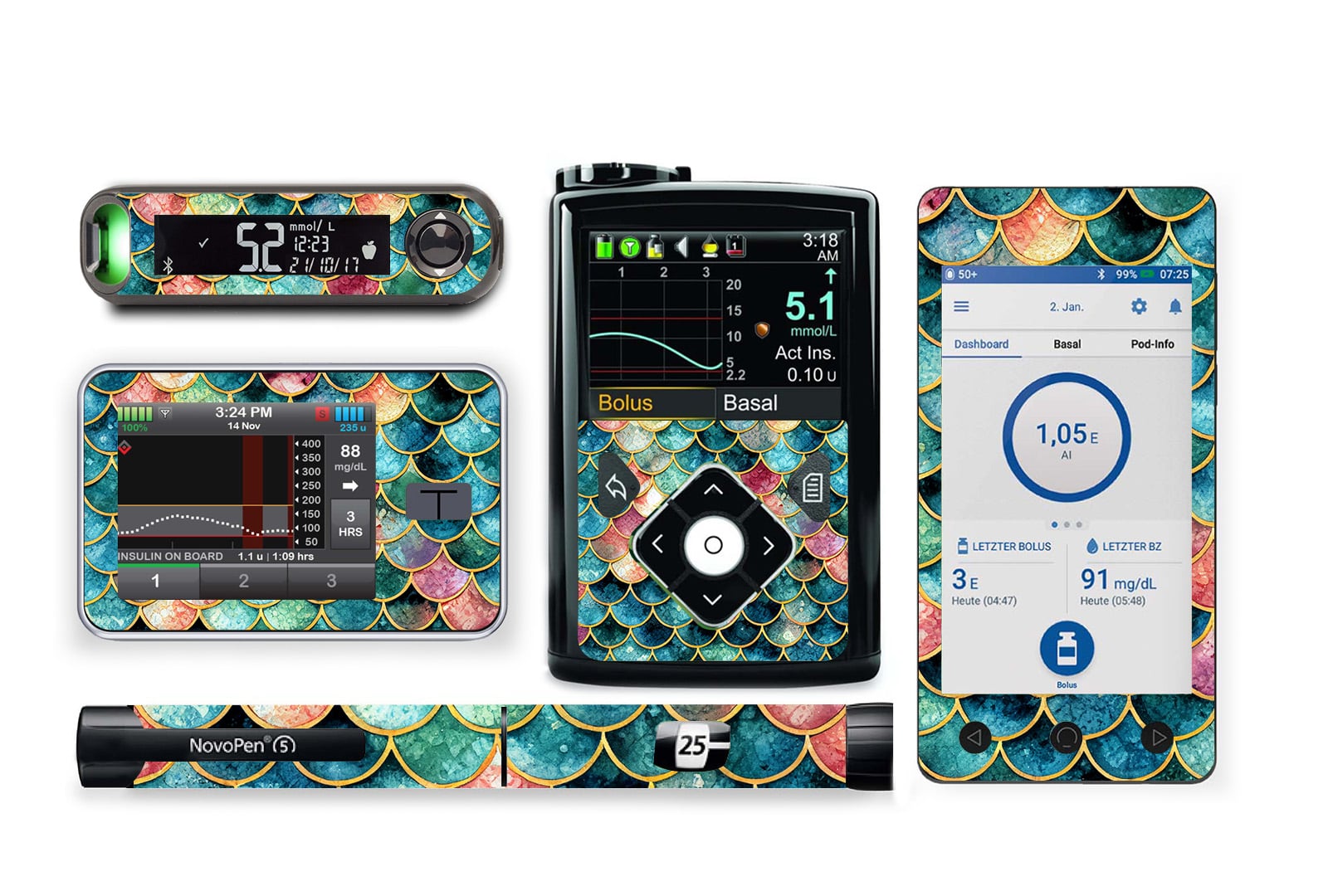 Sparkly Scales Sticker for Novopen 4, 5, 6, or Echo diabetes supplies and insulin pumps