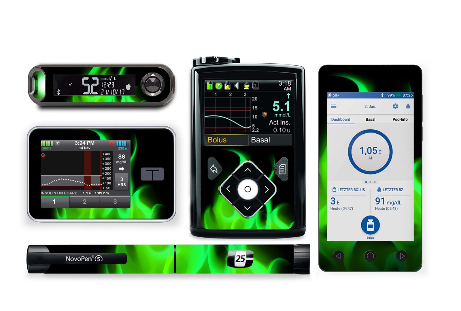Spectral Flame Sticker for Novopen 4, 5, 6, or Echo diabetes supplies and insulin pumps
