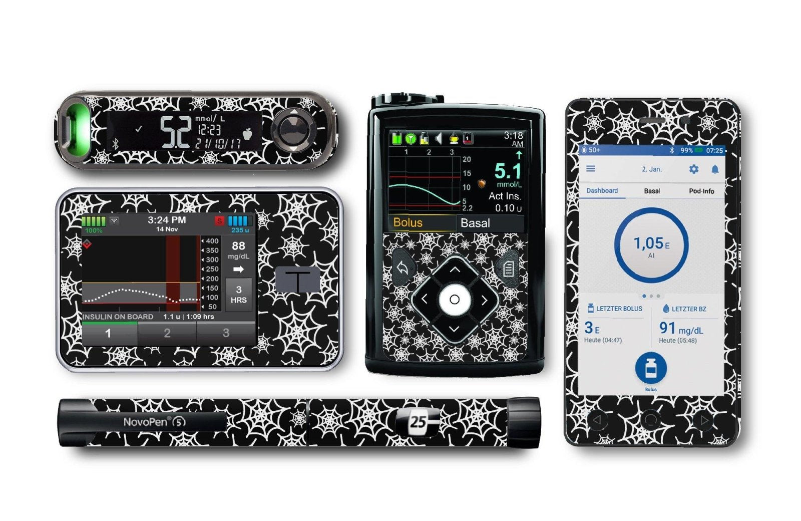 Spider Web Sticker for Novopen 4, 5, 6, or Echo diabetes CGMs and insulin pumps