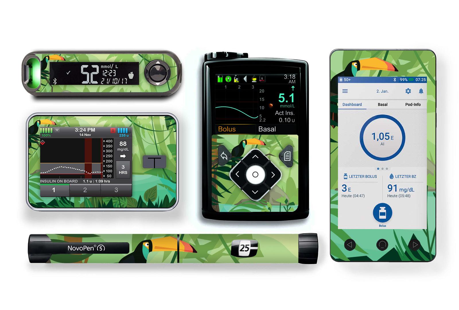 Toucan Sticker for Novopen 4, 5, 6, or Echo diabetes CGMs and insulin pumps