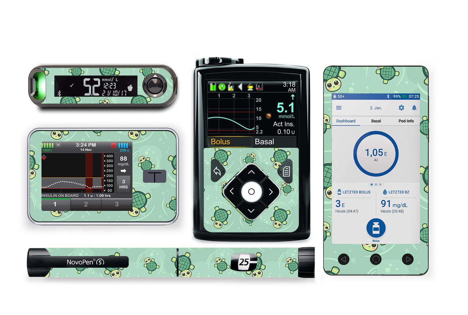 Turtle Sticker for Novopen 4, 5, 6, or Echo diabetes supplies and insulin pumps