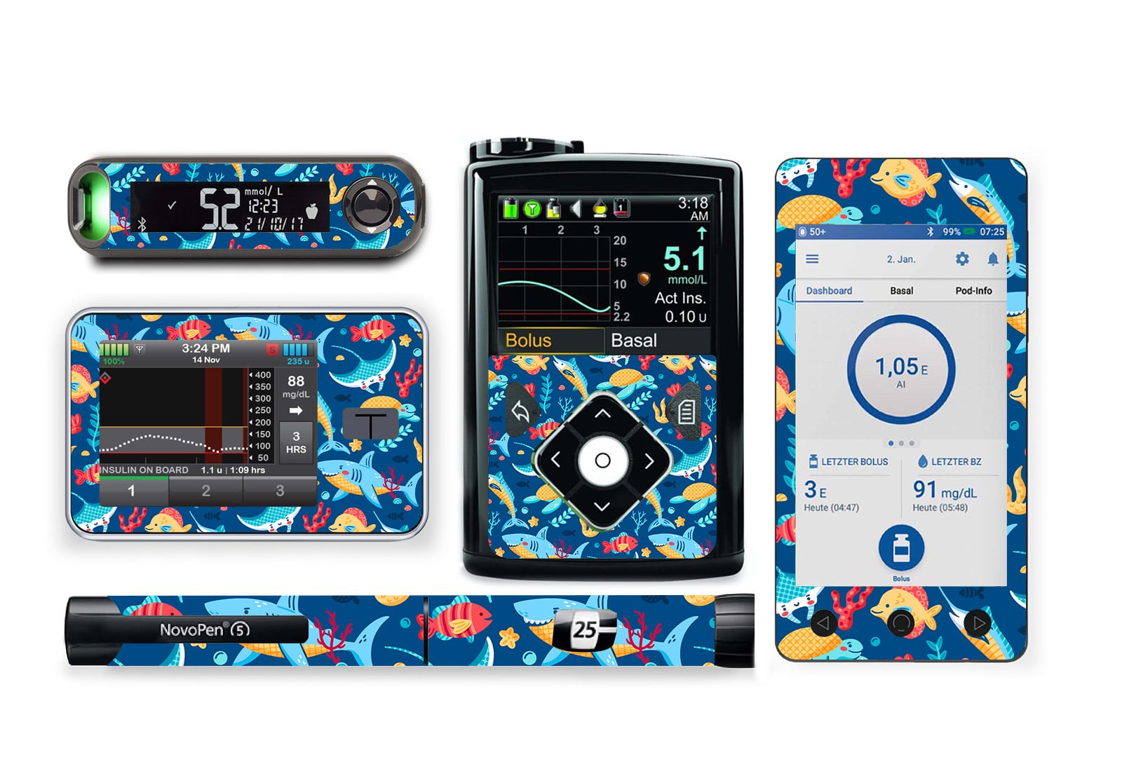 Under the Sea Sticker for Novopen 4, 5, 6, or Echo diabetes supplies and insulin pumps