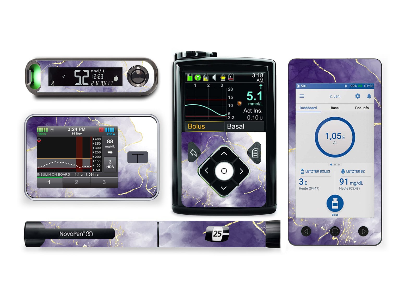 Violet Marble Sticker for Novopen 4, 5, 6, or Echo diabetes supplies and insulin pumps