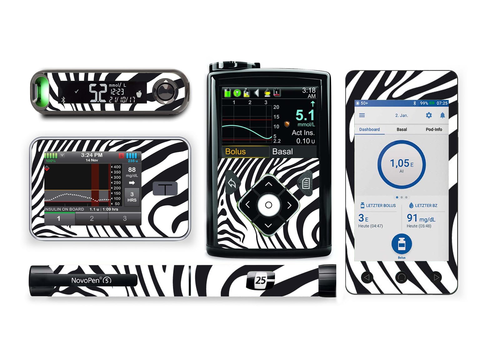 Zebra Print Sticker for Novopen 4, 5, 6, or Echo diabetes supplies and insulin pumps