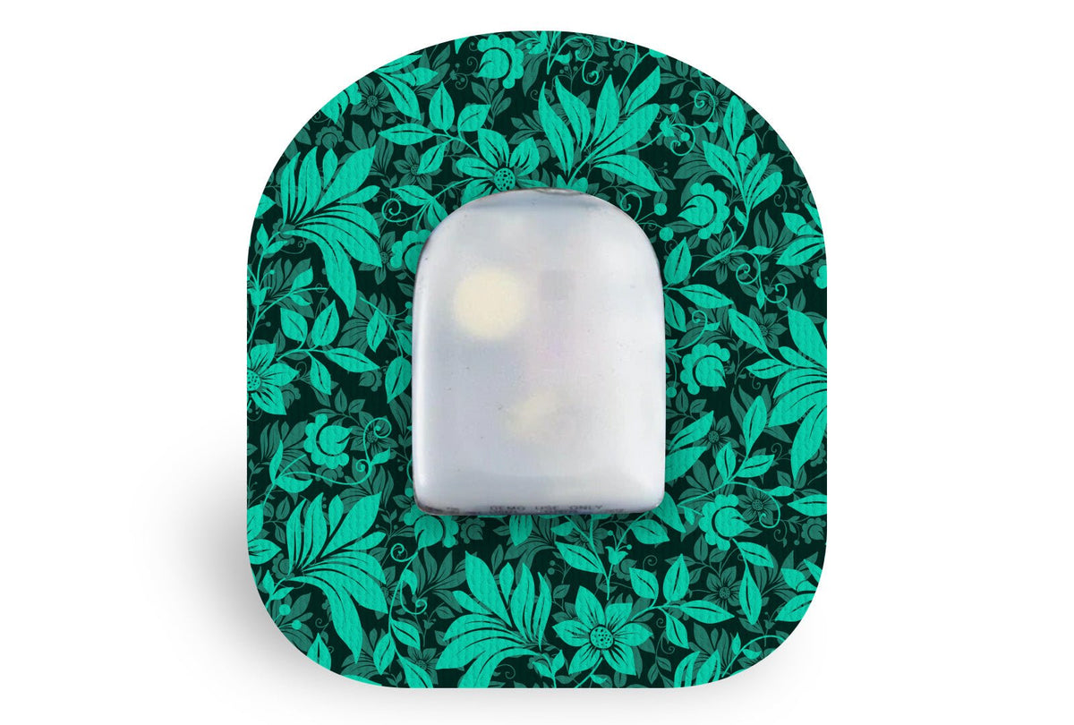 Bright Teal Flowers Patch - Omnipod for Single diabetes supplies and insulin pumps