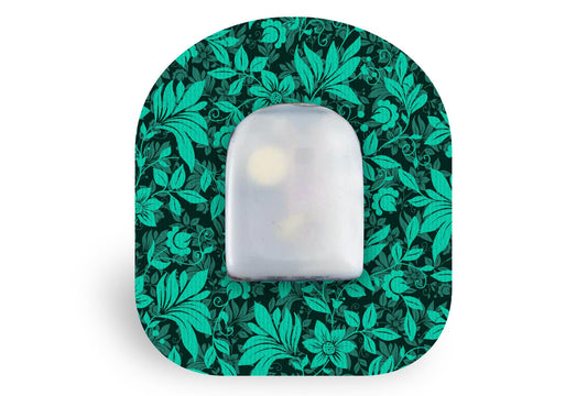Bright Teal Flowers Patch - Omnipod for Single diabetes supplies and insulin pumps