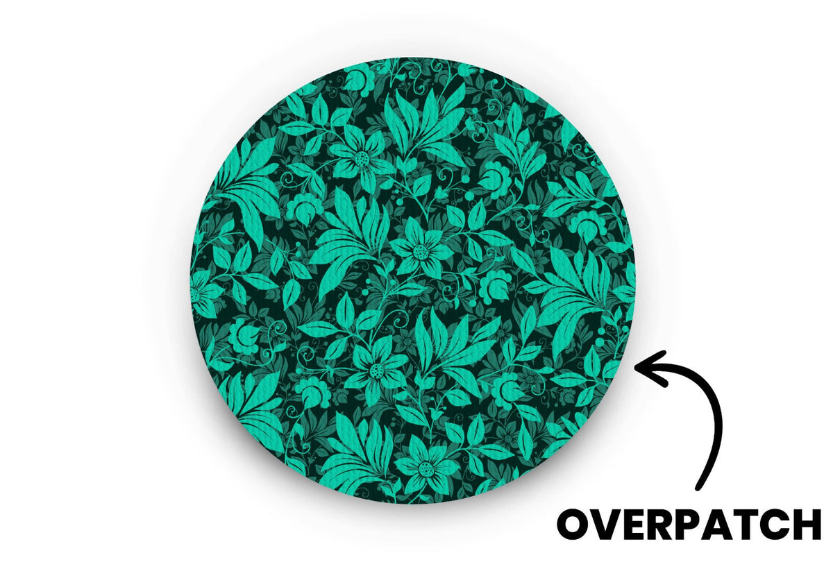 Bright Teal Flowers Patch - Overpatches for Single diabetes supplies and insulin pumps