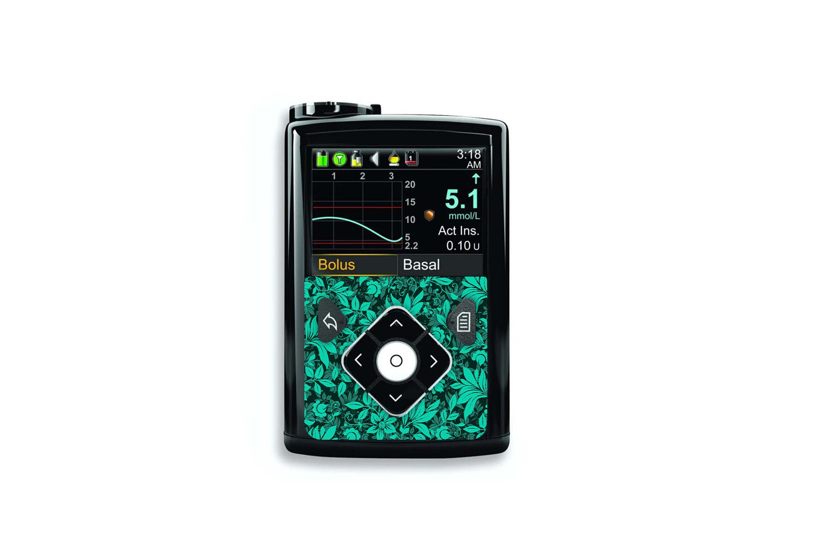 Bright Teal Flowers Sticker for Novopen 4, 5, 6, or Echo diabetes supplies and insulin pumps
