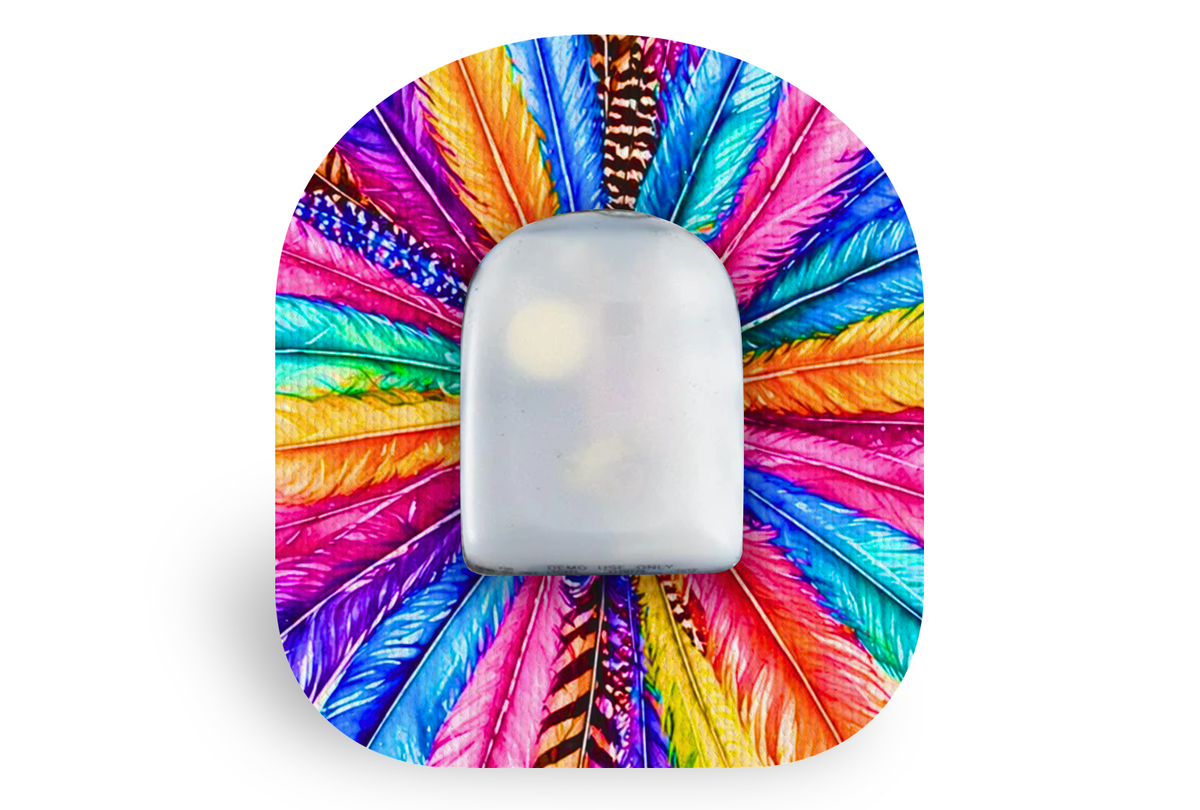 Colourful Feathers Patch for Omnipod diabetes supplies and insulin pumps