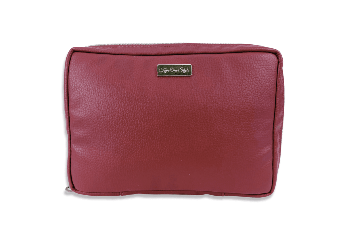 Deep Red Luxury T1D Essentials Bag for diabetes supplies and insulin pumps