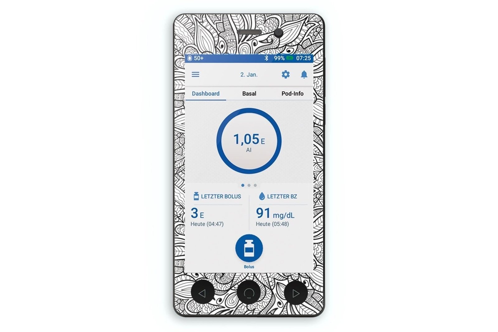 Greyscale Florals Sticker for Omnipod Dash PDM diabetes CGMs and insulin pumps