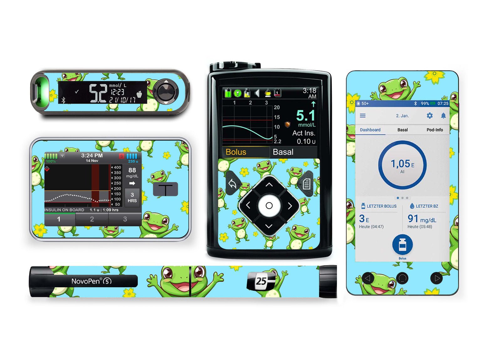 Freddy the Frog Sticker for Novopen 4, 5, 6, or Echo diabetes supplies and insulin pumps