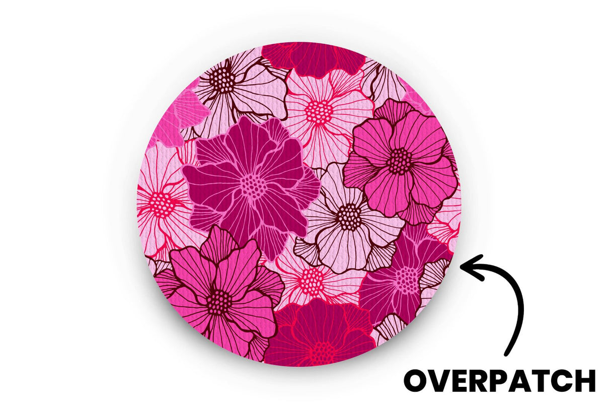 Fuchsia Florals Patch - Overpatches for Single diabetes supplies and insulin pumps