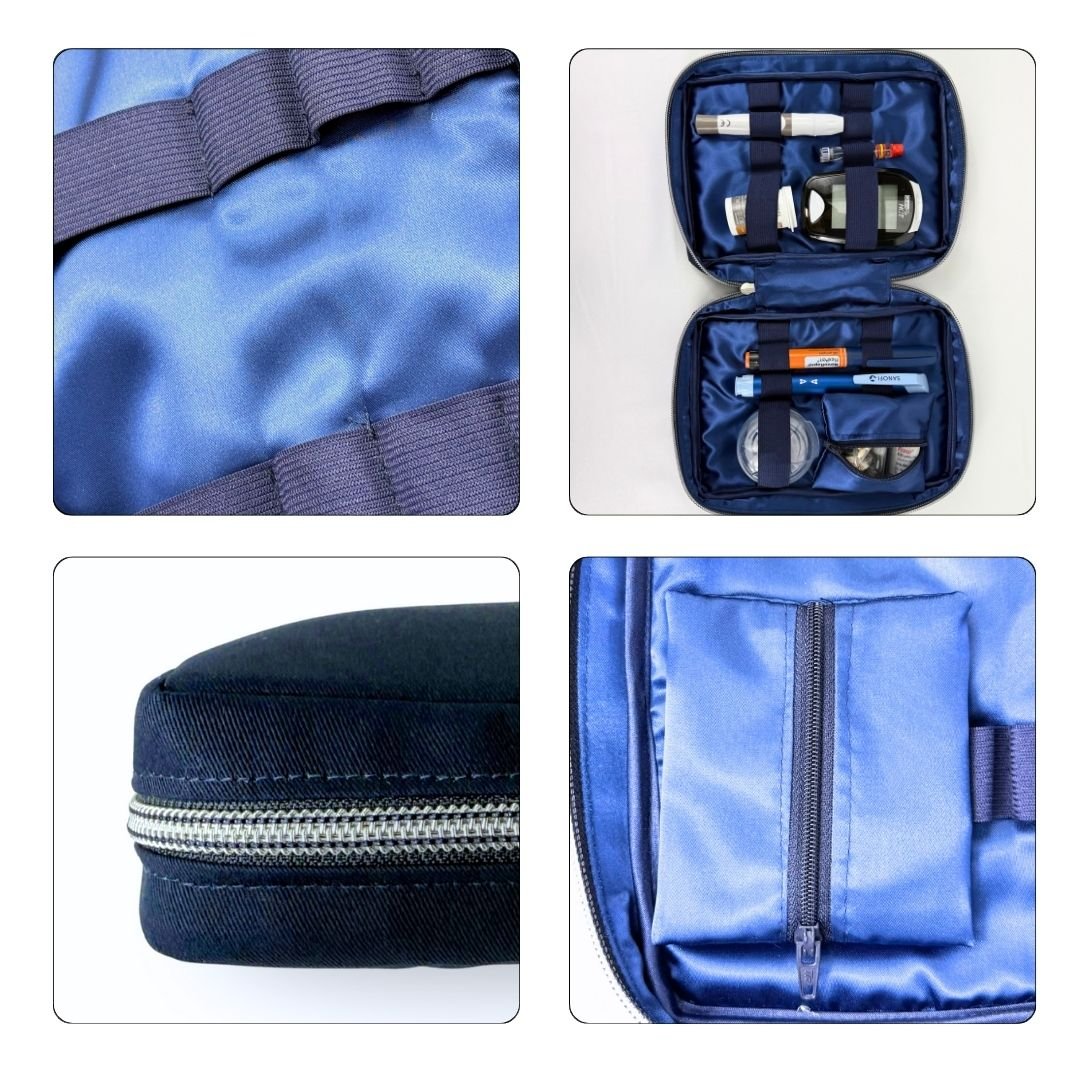 Navy T1D Essentials Bag for diabetes supplies and insulin pumps