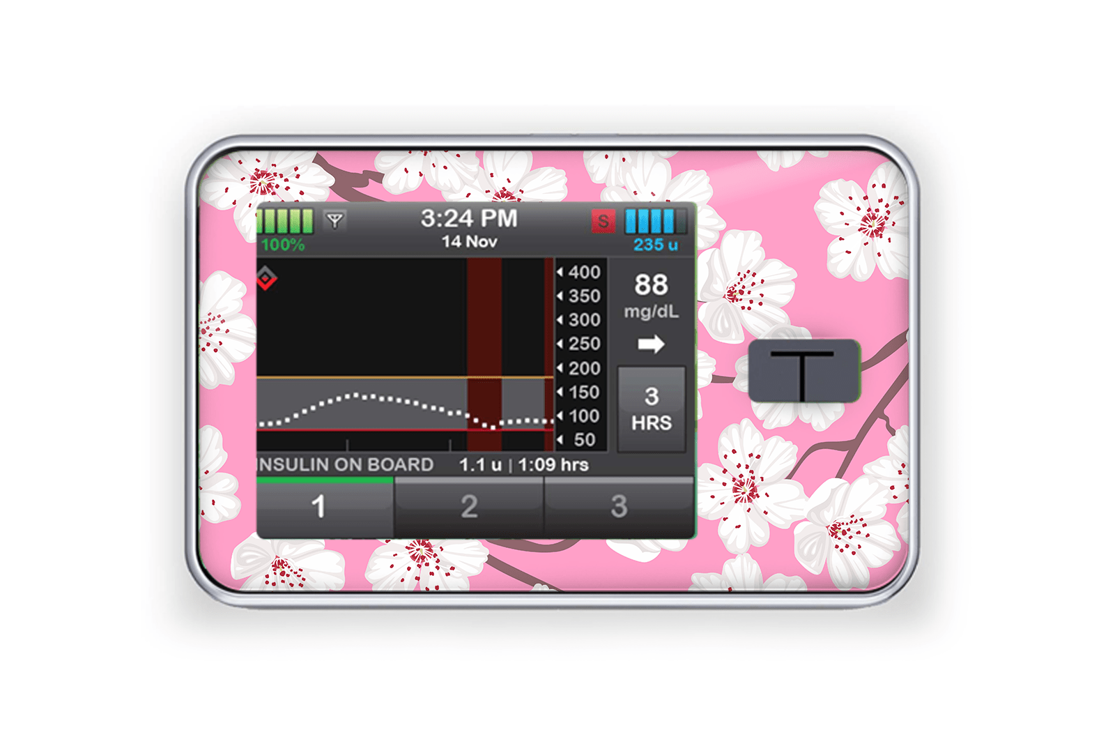 Pink Blossom Sticker for T:Slim X2 diabetes supplies and insulin pumps