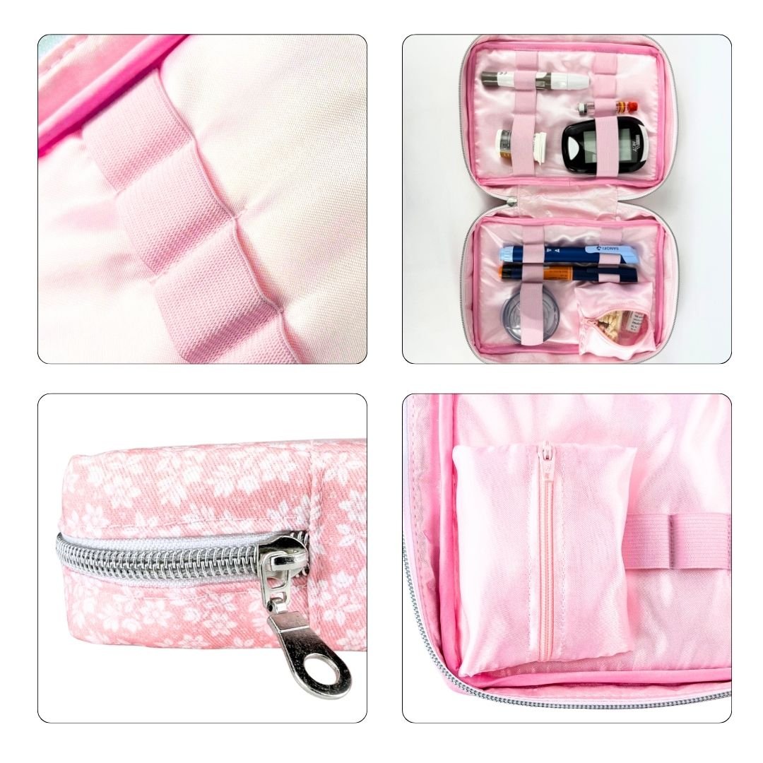Pretty in Pink T1D Essentials Bag for diabetes supplies and insulin pumps