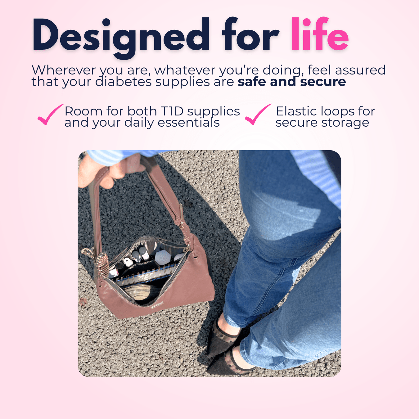Signature Handbag for Cute Pink diabetes supplies and insulin pumps