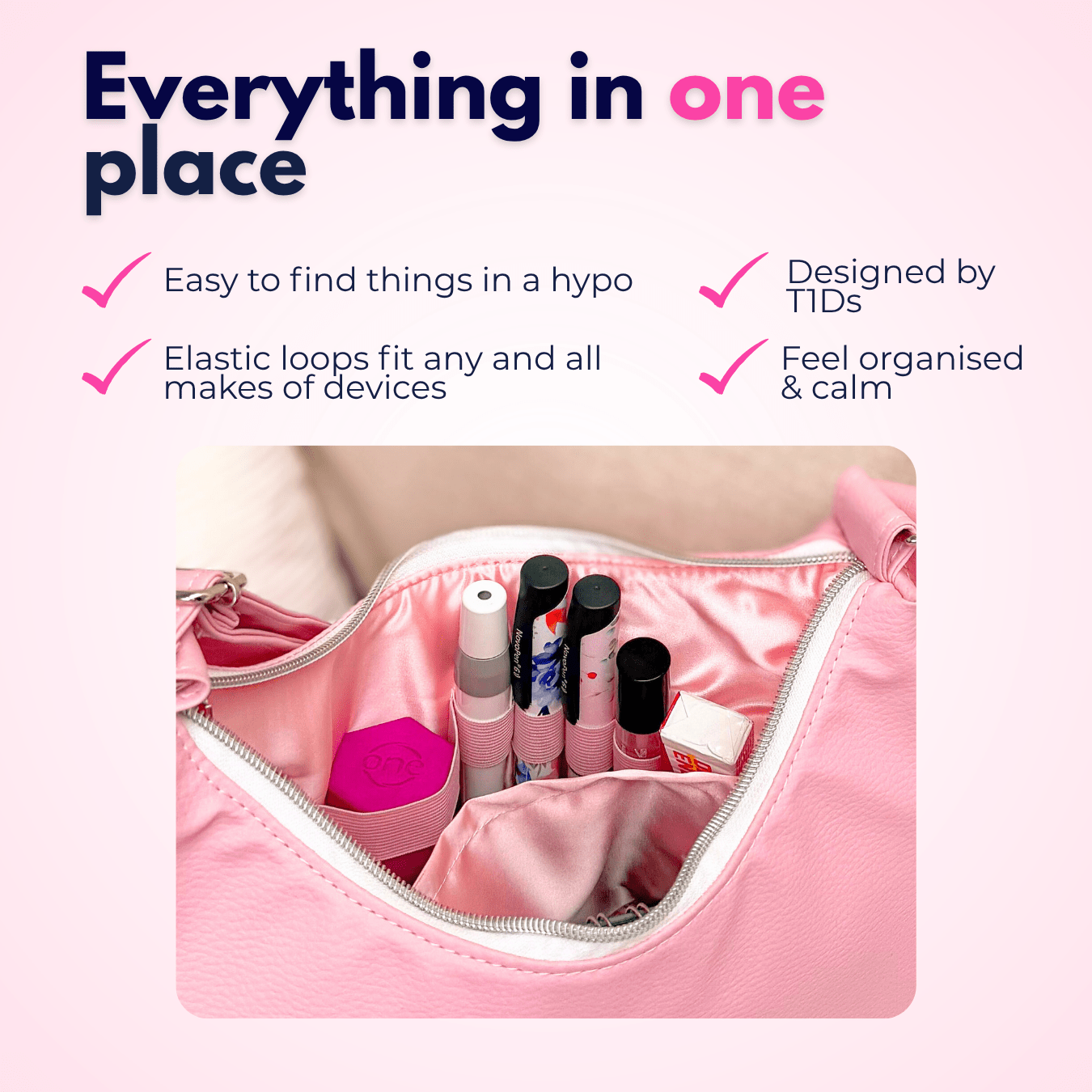 Signature Handbag for Cute Pink diabetes supplies and insulin pumps