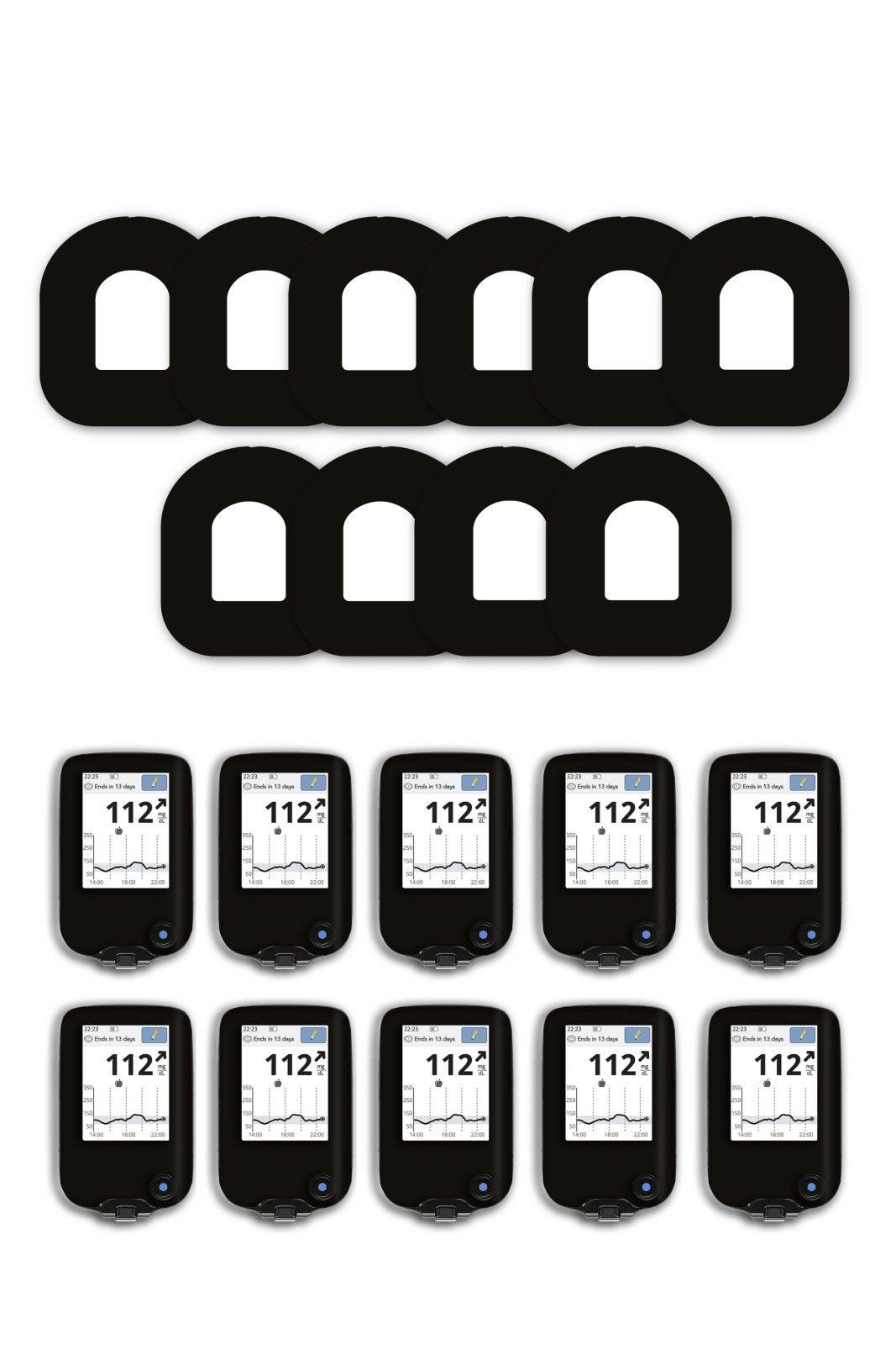 All Black Patches Matching Set for Omnipod diabetes CGMs and insulin pumps