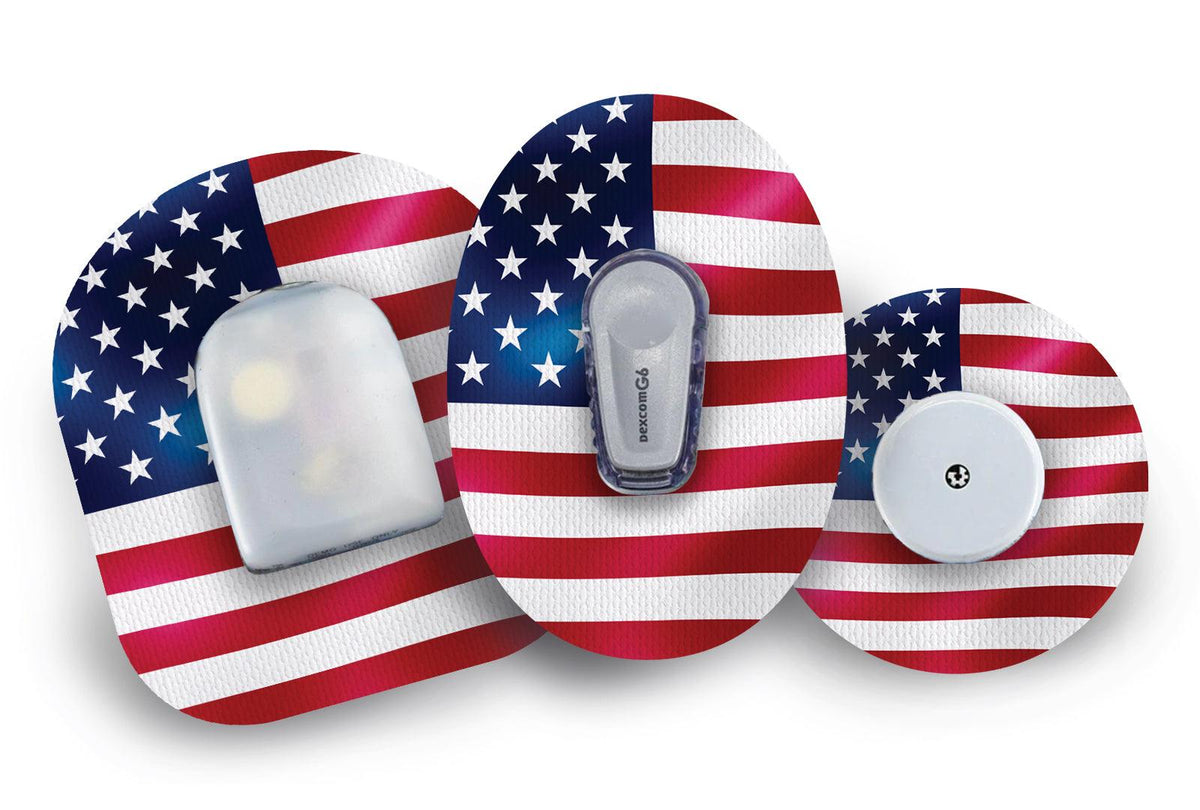American Flag Patch for Freestyle Libre 2 diabetes CGMs and insulin pumps