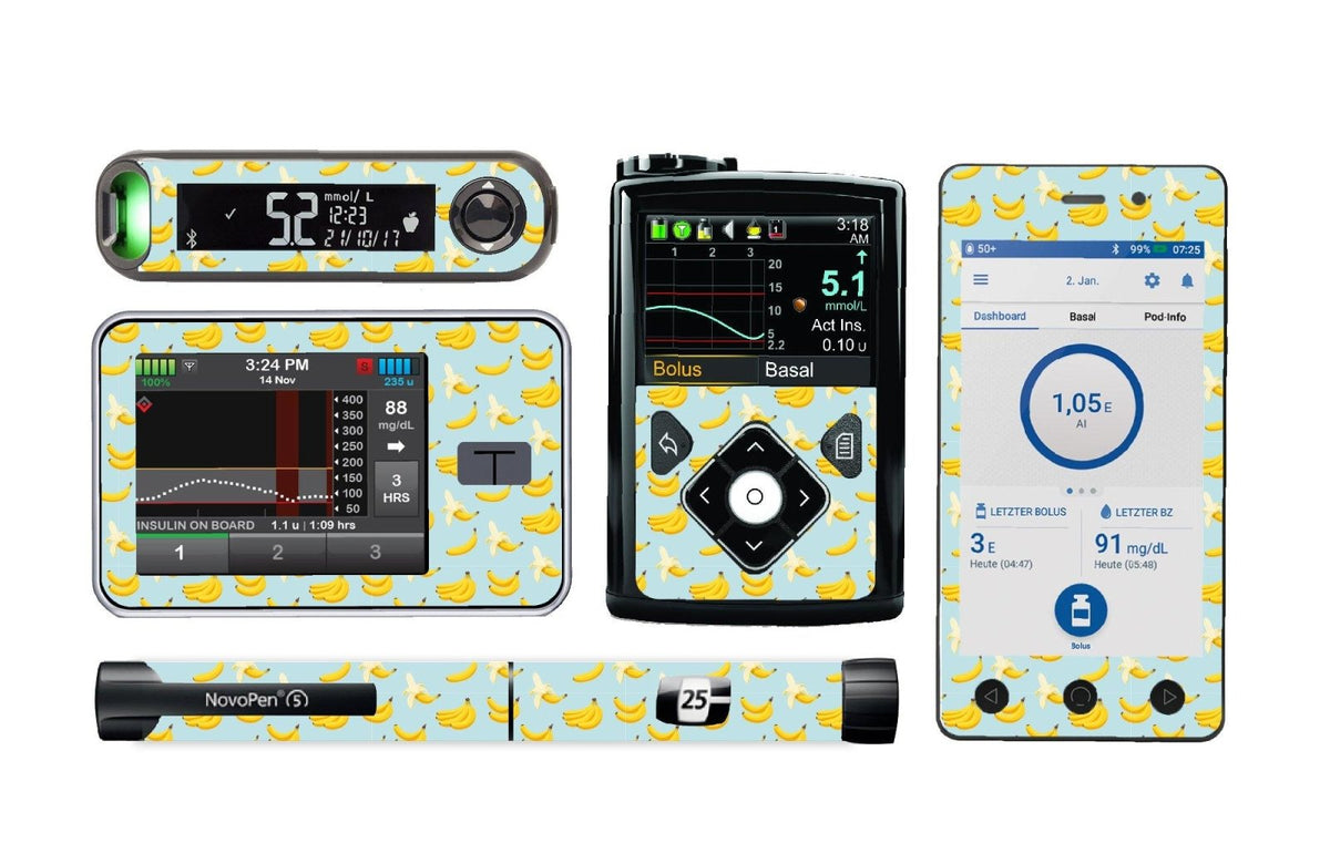 Bananas Sticker for Novopen 4, 5, 6, or Echo diabetes CGMs and insulin pumps