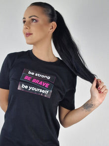  Be Brave (Pink) Adult T-Shirts for Black diabetes supplies and insulin pumps