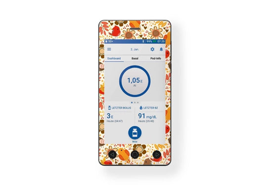 Birds and Flowers Sticker - Omnipod Dash PDM for diabetes CGMs and insulin pumps