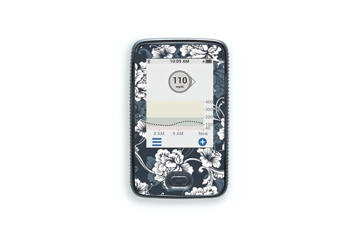 Black Flowers Sticker - Dexcom G6 / One Receiver for diabetes CGMs and insulin pumps