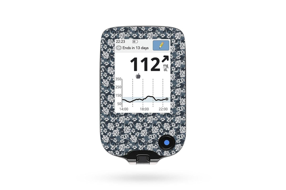 Black Flowers Sticker - Freestyle Libre Reader for diabetes CGMs and insulin pumps