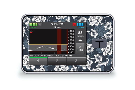 Black Flowers Sticker - T-Slim for diabetes CGMs and insulin pumps