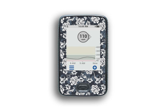 Black Flowers Sticker for Dexcom G6 Receiver diabetes CGMs and insulin pumps