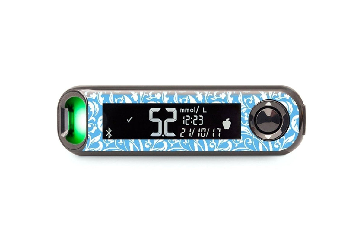Blue and White Flowers Sticker - Contour Next One for diabetes CGMs and insulin pumps