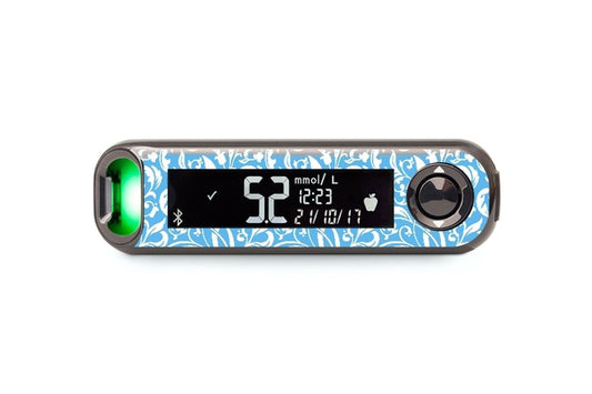 Blue and White Flowers Sticker - Contour Next One for diabetes CGMs and insulin pumps