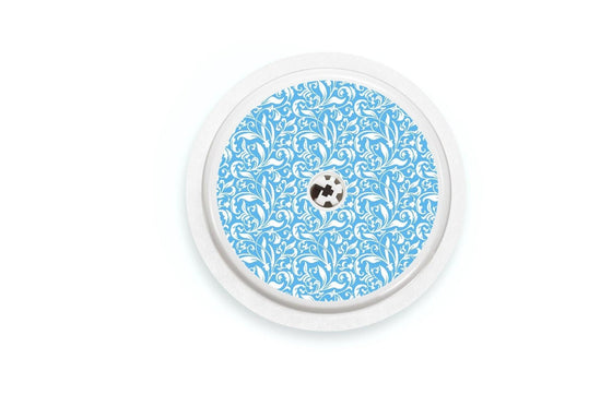 Blue and White Flowers Sticker - Libre 2 for diabetes CGMs and insulin pumps