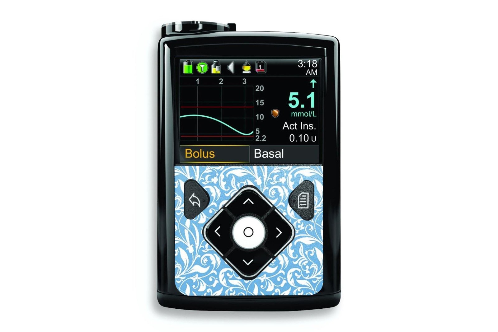 Blue and White Flowers Sticker for Medtronic Minimed 640g, 680g, 780g diabetes CGMs and insulin pumps