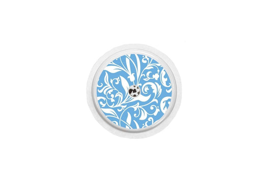 Blue and White Flowers Sticker for Freestyle Libre 1, 2, or 2+ diabetes CGMs and insulin pumps