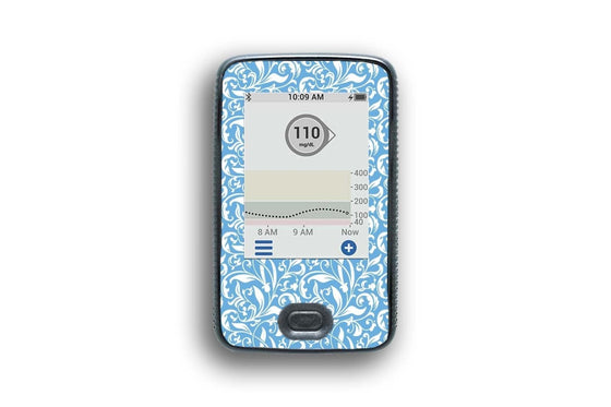 Blue and White Flowers Sticker for Dexcom G6 Receiver diabetes CGMs and insulin pumps