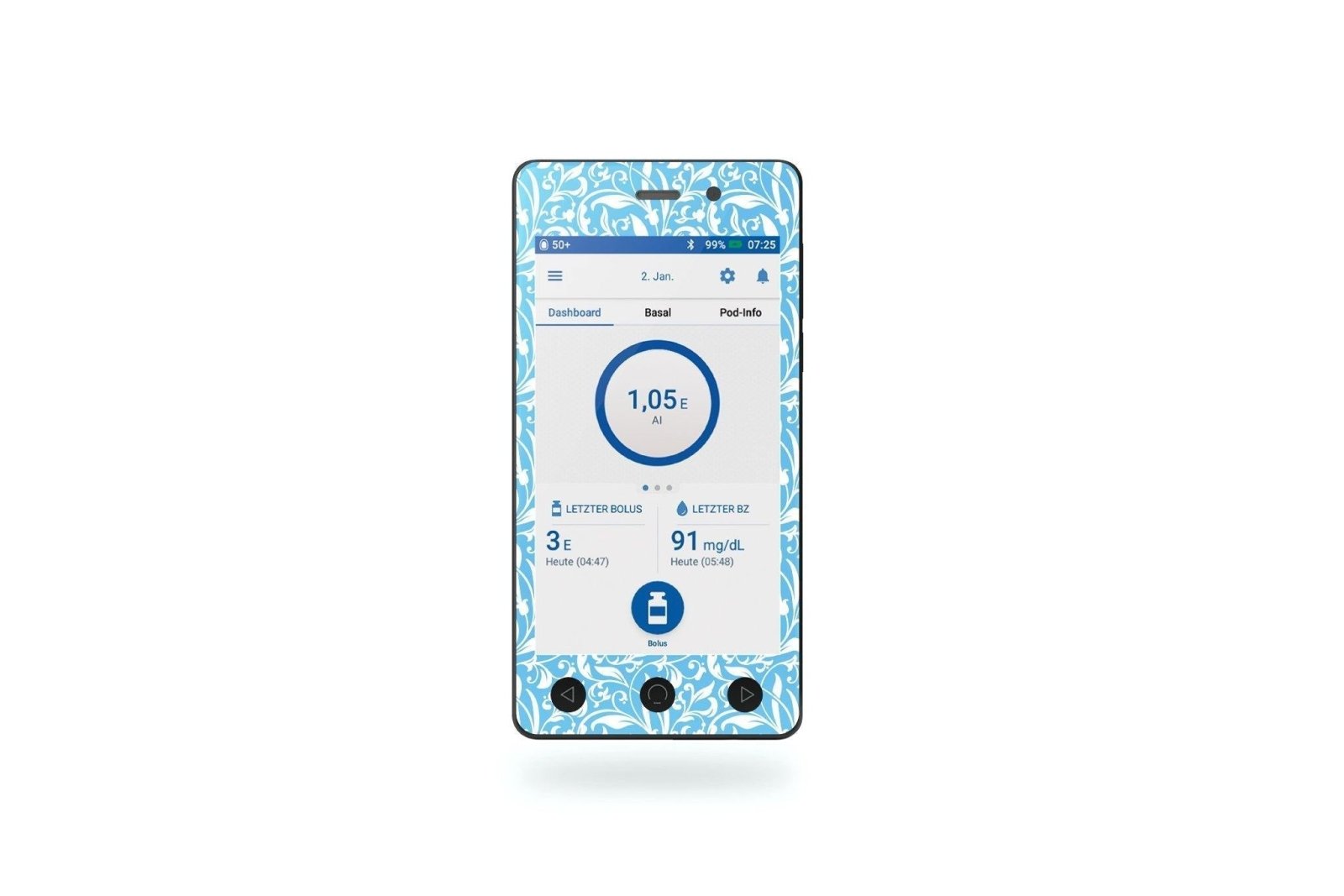 Blue and White Flowers Sticker for Omnipod Dash PDM diabetes CGMs and insulin pumps