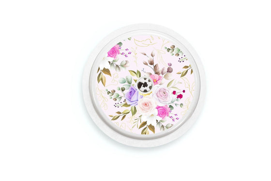 Bright Pink Flowers Sticker - Libre 2 for diabetes CGMs and insulin pumps