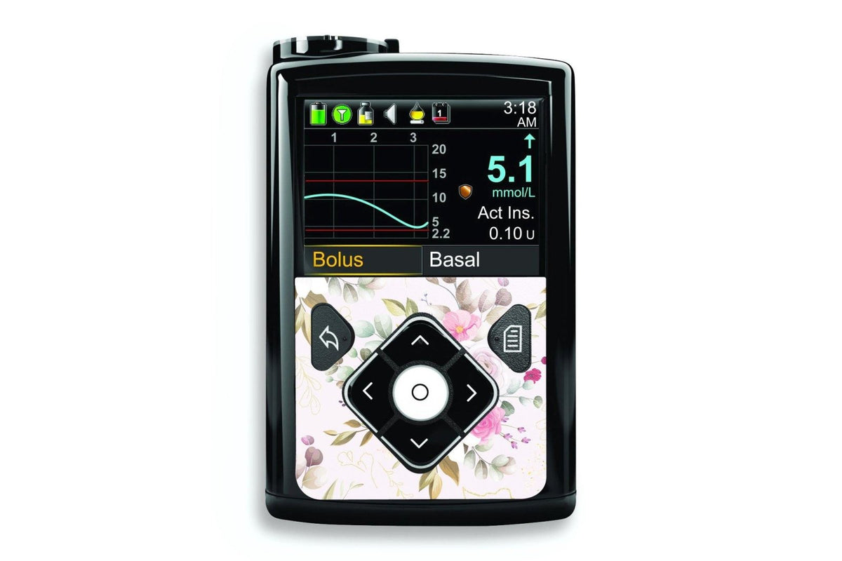 Bright Pink Flowers Sticker - Medtronic Minimed 640g, 680g, 780g for diabetes CGMs and insulin pumps