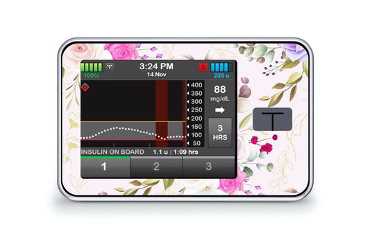 Bright Pink Flowers Sticker - T-Slim for diabetes CGMs and insulin pumps
