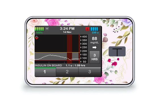 Bright Pink Flowers Sticker for T-Slim diabetes CGMs and insulin pumps