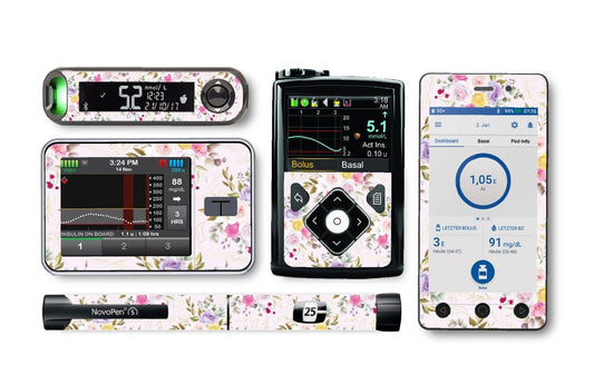 Bright Pink Flowers Sticker for Novopen 4, 5, 6, or Echo diabetes CGMs and insulin pumps