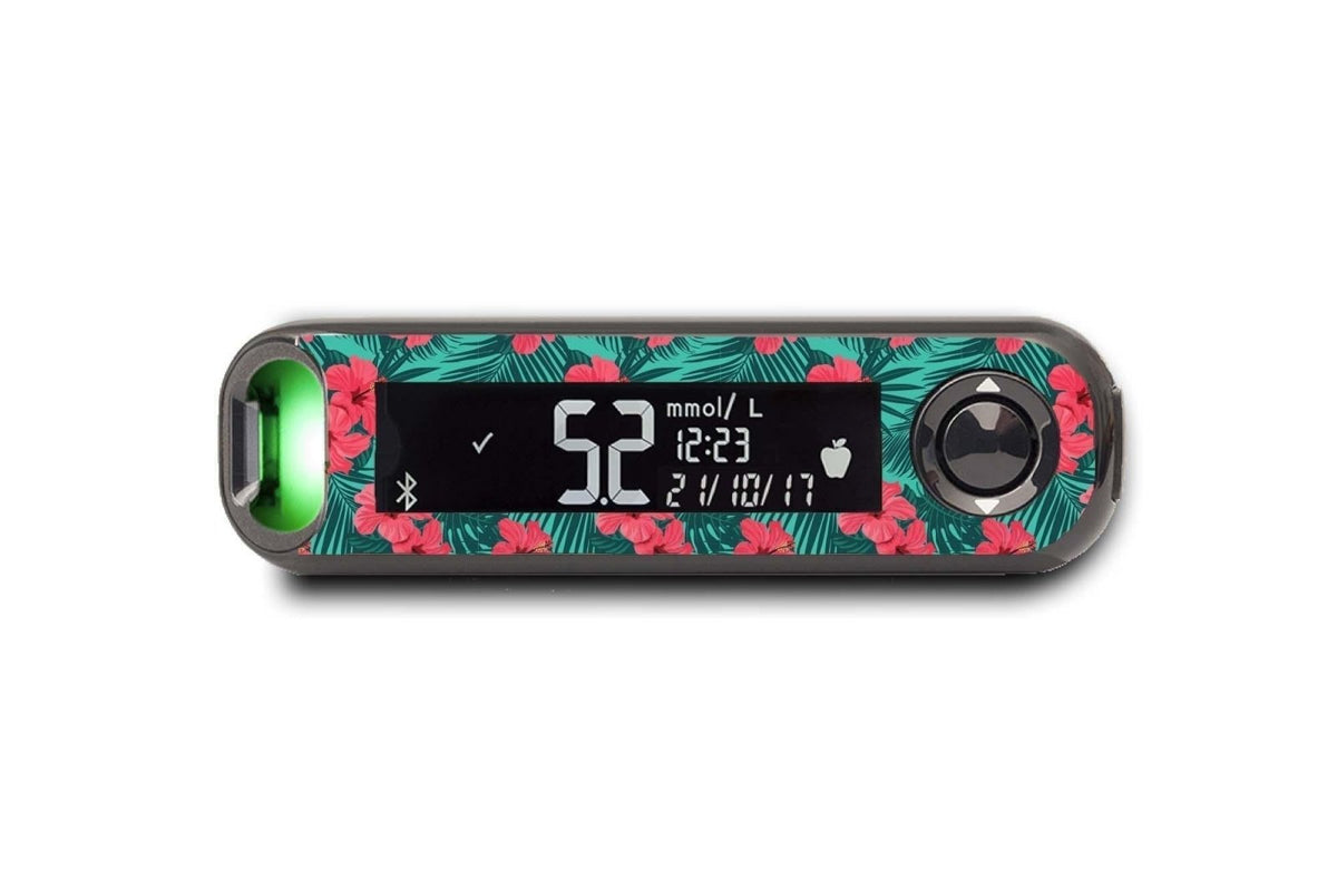 Bright Red Flowers Sticker - Contour Next One for diabetes CGMs and insulin pumps