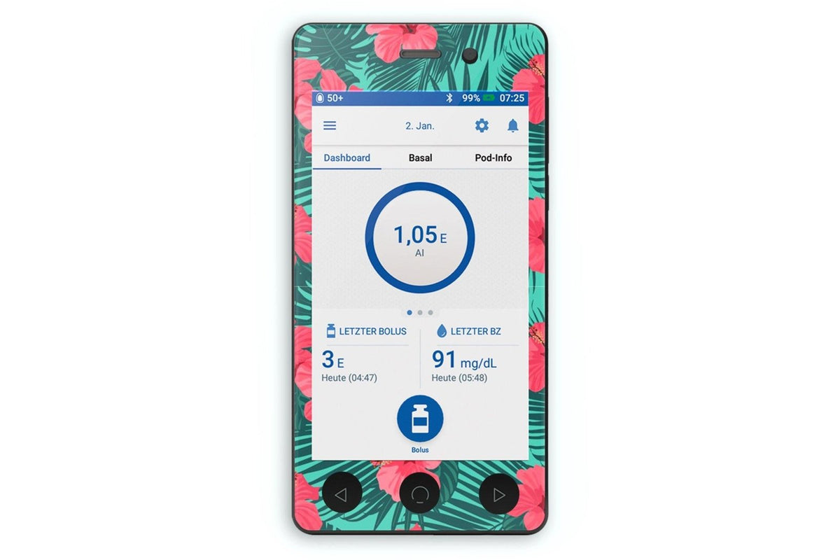 Bright Red Flowers Sticker - Omnipod Dash PDM for diabetes CGMs and insulin pumps