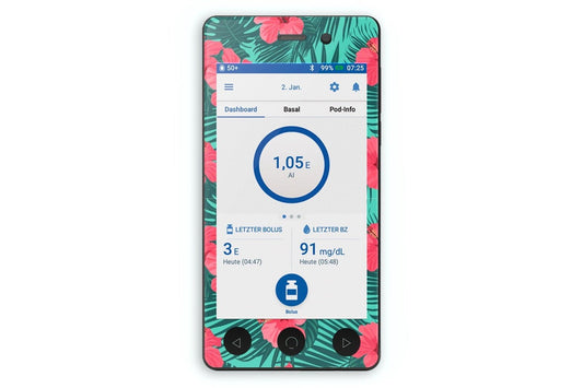 Bright Red Flowers Sticker - Omnipod Dash PDM for diabetes CGMs and insulin pumps